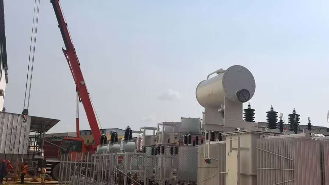 Power transformer substation being commissioned on an industrial site