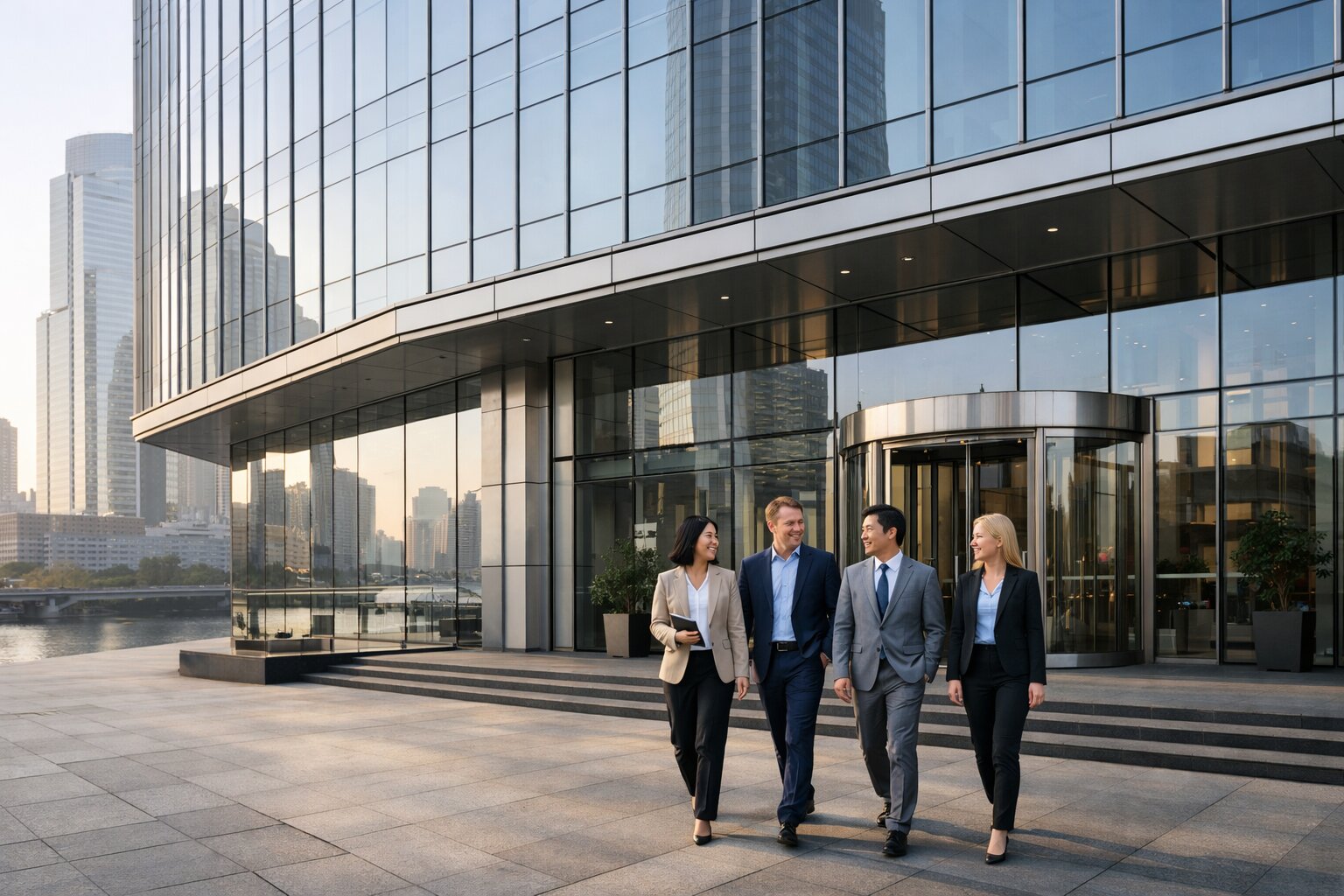 Aerial view of Hong Kong Central and Victoria Harbour at sunset
