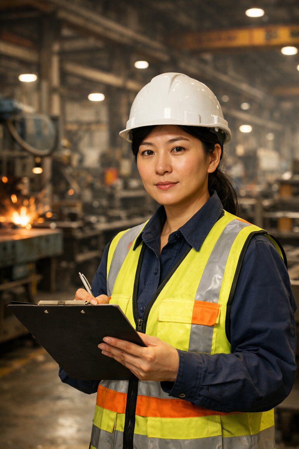 Ingénieure vérifiant la qualité en usine chinoise