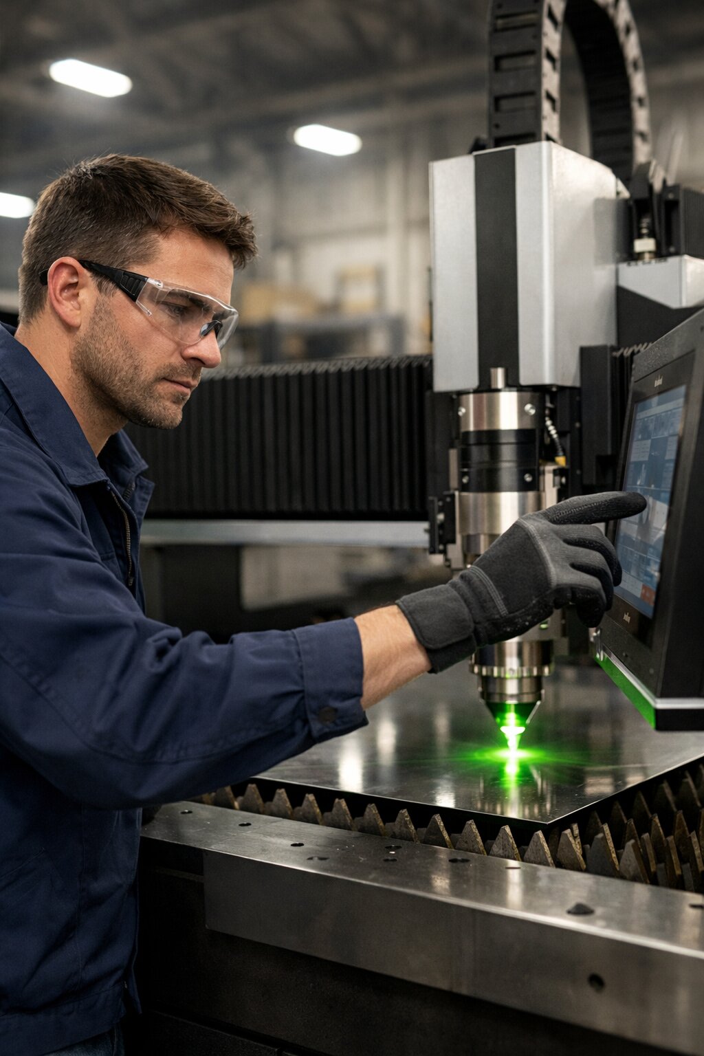 Industrial laser marking system engraving QR code on metal part