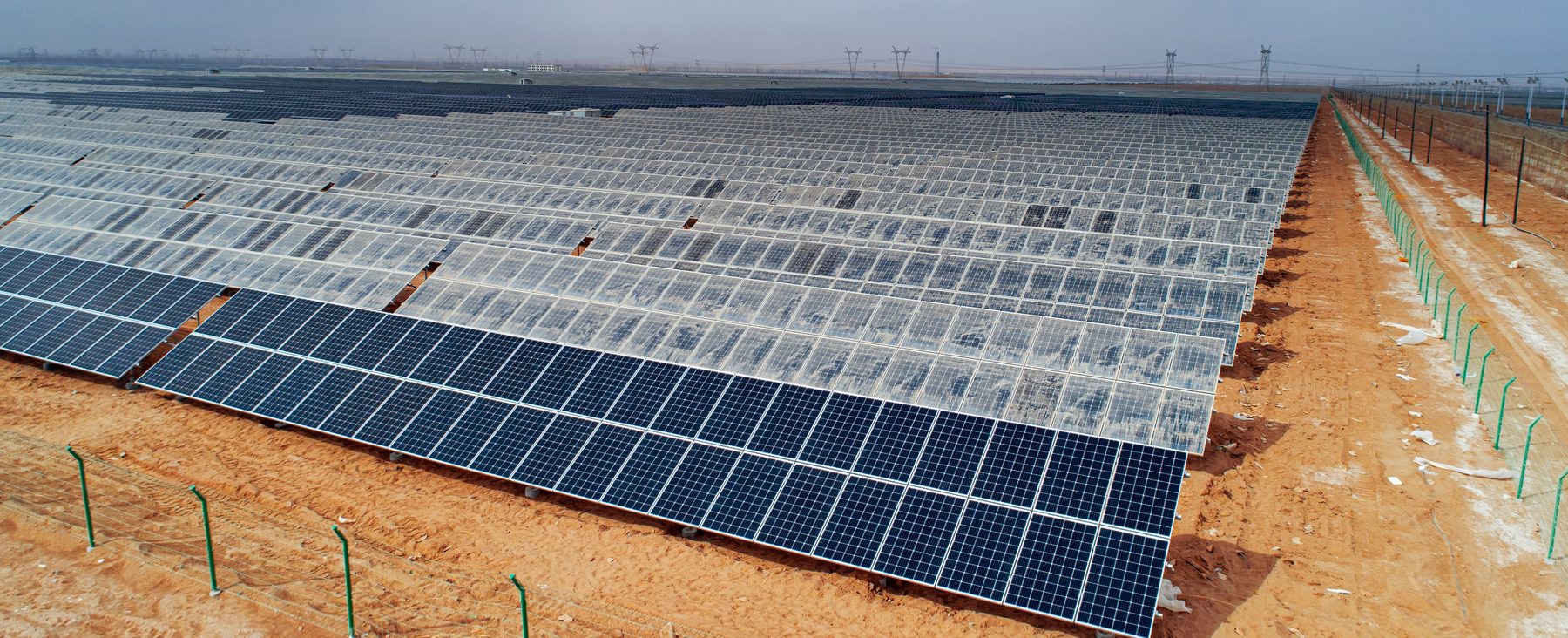 Large-scale solar panel farm for renewable energy infrastructure
